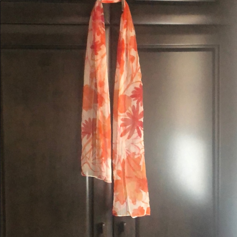 Orange/coral and white floral Scarf/headband